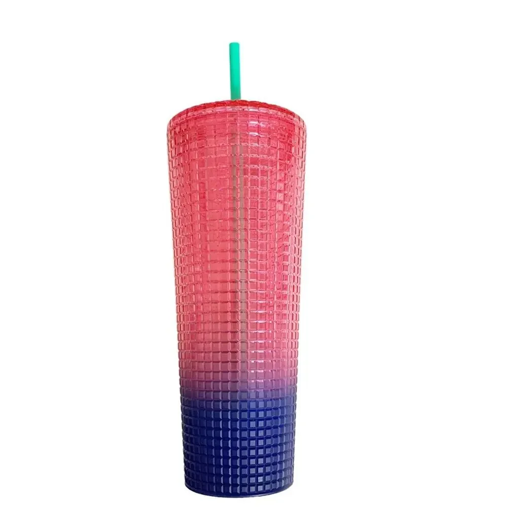 Starbucks 2002 Watermelon Purple Ombre Grid 24 oz Tumbler With Straw NWT